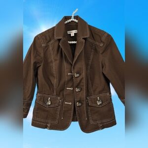 Coldwater Creek Contrast Stitch Jacket Brown Blazer